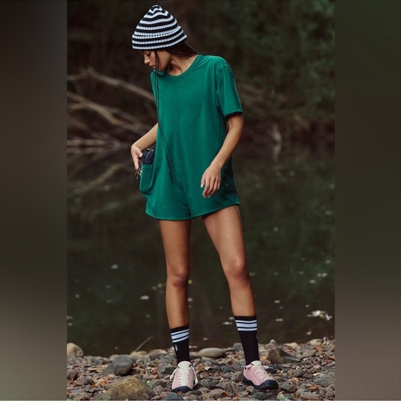 Free People Hot Shot Tee Romper In Heritage Green MEDIUM - Picture 5 of 6